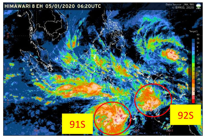 Dua Bibit Siklon Tropis Terdeteksi di wilayah Selatan Indonesia