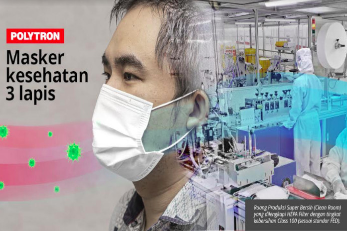 Polytron Produksi Masker Kesehatan Tiga Lapis di Ruangan Super Bersih Standar Internasional untuk Mendukung New Normal