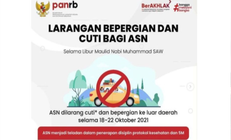 ASN Dilarang Bepergian dan Cuti pada 18-22 Oktober 2021 Saat Libur Maulid Nabi