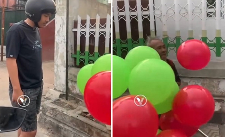 Pria Ini Mendadak Belikan Balon untuk Pacarnya
